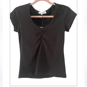 WeWoreWhat Black V-neck ruched Tee NWT